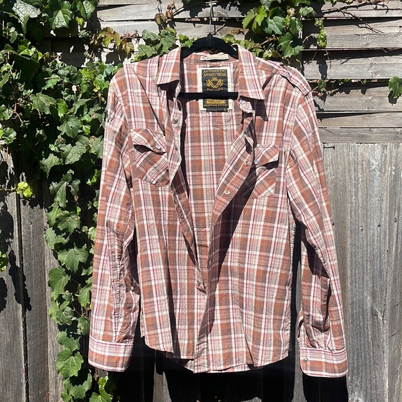 Cotton On Other - COTTON ON AUTHENTIC APPAREL FLANNEL SHIRT L BROWN WHITE RED MENS